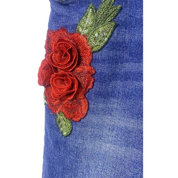 Boston Proper Jeans Girls Size 16 Embellished With Red Roses - Picture 5 of 9